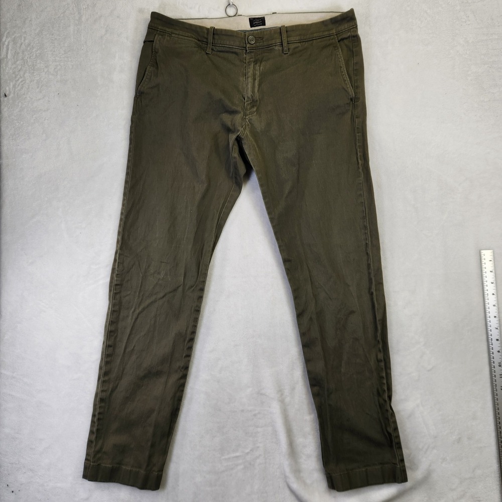 J.Crew Stretch Chino Pants Mens 36x32‎ Olive Green Slim Straight Cotton Blend